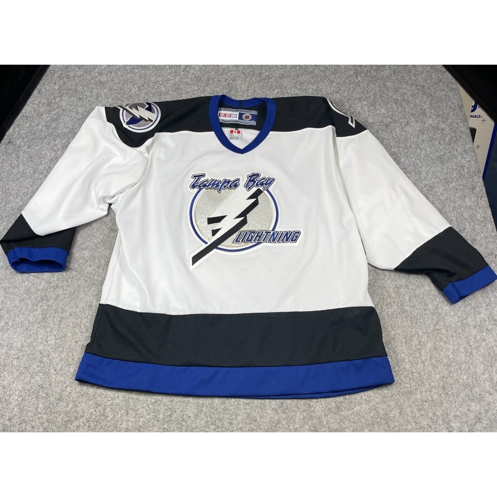 Vintage Tampa Bay Lightning CCM NHL Hockey Adult Large White Blank Jersey EUC